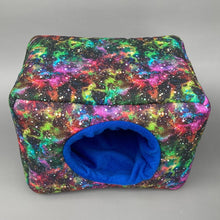 Load image into Gallery viewer, LARGE nebula cosy bed. Cosy cube. Cuddle Cube. Snuggle house. Fleece hidey.