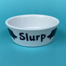 Load image into Gallery viewer, Ceramic hedgehog water bowl. Slurp bowl for small pets. White hedgehog water bowl.