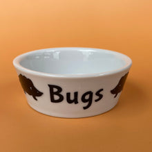 Load image into Gallery viewer, Ceramic hedgehog treat bowl. Bugs bowl for small pets. White hedgehog bugs bowl.