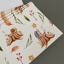 Load image into Gallery viewer, Pack of 10 hedgehog note cards with envelopes. Hedgehog cards. Hedgehog stationary.