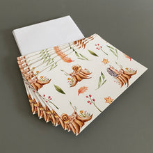 Load image into Gallery viewer, Pack of 10 hedgehog note cards with envelopes. Hedgehog cards. Hedgehog stationary.
