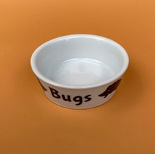 Load image into Gallery viewer, Ceramic hedgehog treat bowl. Bugs bowl for small pets. White hedgehog bugs bowl.