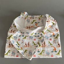 Load image into Gallery viewer, Fold up tote bag. Cycling animals shopping bag. Reusable shopping bag. Compact tote bag.