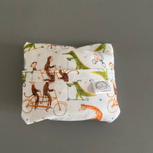 Load image into Gallery viewer, Fold up tote bag. Cycling animals shopping bag. Reusable shopping bag. Compact tote bag.