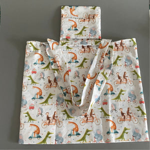 Fold up tote bag. Cycling animals shopping bag. Reusable shopping bag. Compact tote bag.