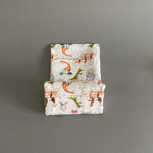 Load image into Gallery viewer, Fold up tote bag. Cycling animals shopping bag. Reusable shopping bag. Compact tote bag.