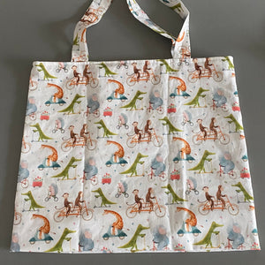 Fold up tote bag. Cycling animals shopping bag. Reusable shopping bag. Compact tote bag.
