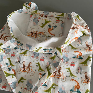 Fold up tote bag. Cycling animals shopping bag. Reusable shopping bag. Compact tote bag.