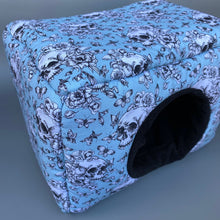 Load image into Gallery viewer, LARGE Vintage Floral Skulls cosy bed. Cosy cube. Cuddle Cube. Snuggle house.