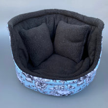 Load image into Gallery viewer, Vintage Floral Skulls cuddle cup. Pet sofa. Hedgehog and small guinea pig bed.