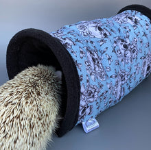 Load image into Gallery viewer, Vintage Floral Skulls stay open tunnel. Padded fleece tunnel hedgehogs and small pets.