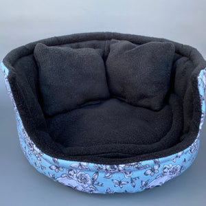 LARGE Vintage Floral Skulls cuddle cup. Pet sofa. Guinea pig bed. Pet beds. Fleece bed.