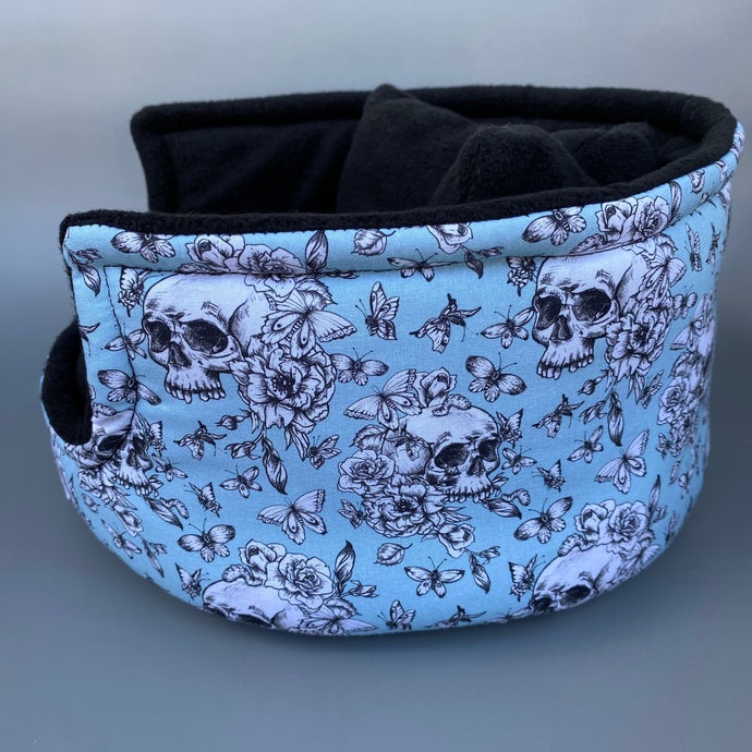 LARGE Vintage Floral Skulls cuddle cup. Pet sofa. Guinea pig bed. Pet beds. Fleece bed.