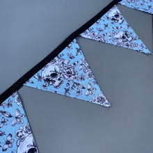 Load image into Gallery viewer, Vintage Floral Skulls miniature bunting. Viv decorations. Cage decorations.