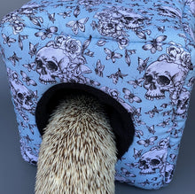 Load image into Gallery viewer, Vintage Floral Skulls cozy cube house. Hedgehog and guinea pig cube house.