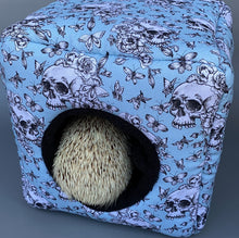 Load image into Gallery viewer, Vintage Floral Skulls cozy cube house. Hedgehog and guinea pig cube house.