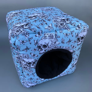 Vintage Floral Skulls full cage set. Cube house, snuggle sack, tunnel cage set.