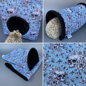 Vintage Floral Skulls full cage set. Cube house, snuggle sack, tunnel cage set.
