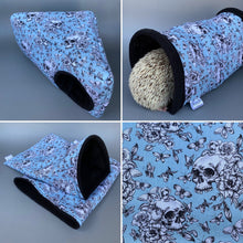 Load image into Gallery viewer, Vintage Floral Skulls full cage set. Corner house, snuggle sack, tunnel cage set.