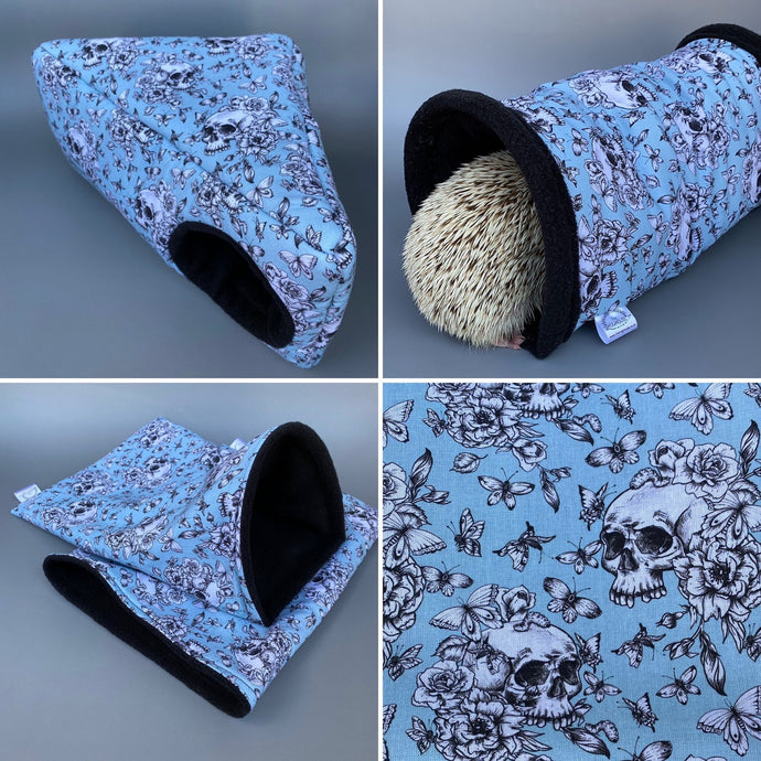 Vintage Floral Skulls full cage set. Corner house, snuggle sack, tunnel cage set.