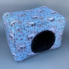 Load image into Gallery viewer, Vintage Floral Skulls full cage set. LARGE house, snuggle sack, tunnel cage set.