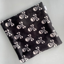 Load image into Gallery viewer, LARGE skull and bones cuddle soft snuggle sack. Sleeping bag for hedgehogs and guiena pigs