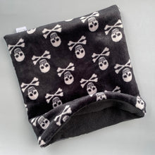 Load image into Gallery viewer, LARGE skull and bones cuddle soft snuggle sack. Sleeping bag for hedgehogs and guiena pigs