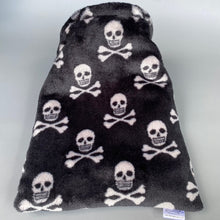 Load image into Gallery viewer, Skull and bones cuddle fleece snuggle sack, snuggle pouch, sleeping bag for hedgehogs and small pets.
