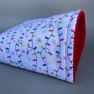 LARGE festive lights guinea pig cosy snuggle cave. Padded stay open snuggle sack.