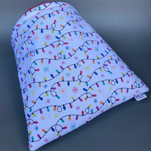 Load image into Gallery viewer, LARGE festive lights guinea pig cosy snuggle cave. Padded stay open snuggle sack.