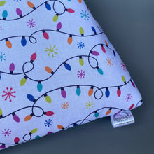 Load image into Gallery viewer, LARGE festive lights guinea pig cosy snuggle cave. Padded stay open snuggle sack.