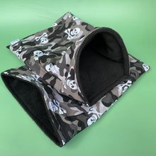 Load image into Gallery viewer, Camo skulls snuggle sack, snuggle pouch, sleeping bag for hedgehog and small pets