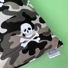 Load image into Gallery viewer, LARGE camo skulls guinea pig cosy snuggle cave. Padded stay open snuggle sack.