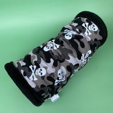Load image into Gallery viewer, Camo skulls stay open tunnel. Padded fleece tunnel. Tube. Padded small pet tunnel.