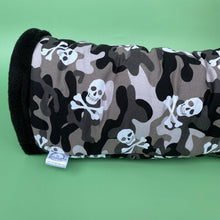 Load image into Gallery viewer, Camo skulls stay open tunnel. Padded fleece tunnel. Tube. Padded small pet tunnel.