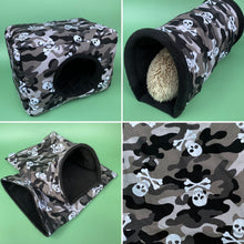 Load image into Gallery viewer, LARGE Camo and skulls full cage set. Large cosy house, snuggle sack, tunnel set.