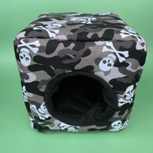 Load image into Gallery viewer, Camo skulls full cage set. Cube house, snuggle sack, tunnel set for hedgehog or small pet.