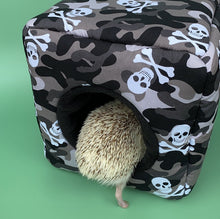 Load image into Gallery viewer, Camo skulls cosy cube house. Hedgehog and guinea pig cube house.