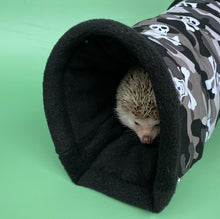 Load image into Gallery viewer, Camo skulls stay open tunnel. Padded fleece tunnel. Tube. Padded small pet tunnel.