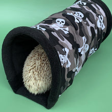 Load image into Gallery viewer, Camo skulls stay open tunnel. Padded fleece tunnel. Tube. Padded small pet tunnel.