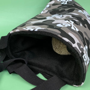 Camo skulls padded bonding bag, carry bag for hedgehog. Fleece lined pet tote.