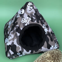 Load image into Gallery viewer, Camo skulls tent house. Hedgehog and small animal house. Padded fleece lined house.