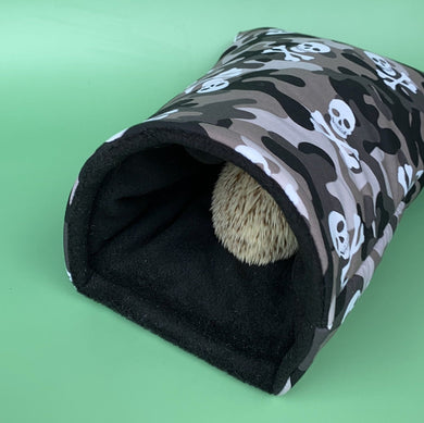 Camo skulls cosy snuggle cave. Padded stay open snuggle sack. Hedgehog bed.