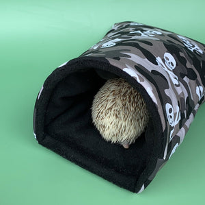 Camo skulls cosy snuggle cave. Padded stay open snuggle sack. Hedgehog bed.