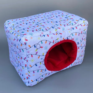 LARGE festive lights full cage set. LARGE house, snuggle sack, tunnel set.