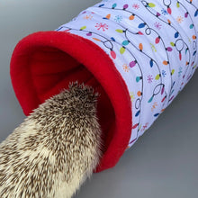 Load image into Gallery viewer, Festive lights stay open tunnel. Padded tunnel for hedgehogs and small pets.