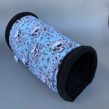 Load image into Gallery viewer, Vintage Floral Skulls stay open tunnel. Padded fleece tunnel hedgehogs and small pets.