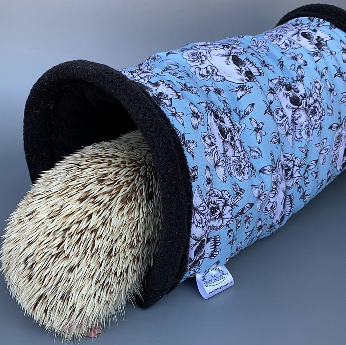 Vintage Floral Skulls stay open tunnel. Padded fleece tunnel hedgehogs and small pets.