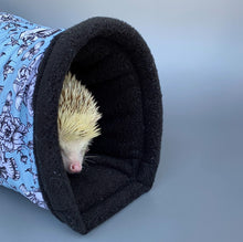 Load image into Gallery viewer, Vintage Floral Skulls stay open tunnel. Padded fleece tunnel hedgehogs and small pets.