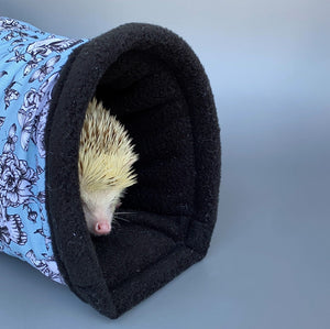 Vintage Floral Skulls stay open tunnel. Padded fleece tunnel hedgehogs and small pets.